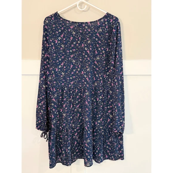Wild Fable Floral Babydoll Tunic Dress XXL Boho Long Sleeve Navy Pink - Picture 4 of 4